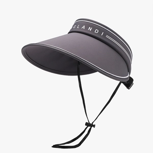 Dark grey wide brim sun visor with GLANDI print and adjustable windproof strap