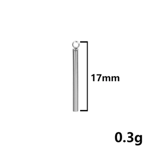 Polished silver cylindrical 304 stainless steel pendant 17mm long with small ring