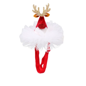 Christmas pet headband with gold sequin antlers and white mesh lace for small dogs and cats
