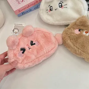 Lot de trousses mignonnes en peluche animale avec grande capacité en tons rose et brun