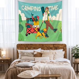 Détail de tapisserie de camping esthétique avec illustration artistique de plein air