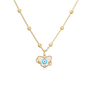 18K gold plated necklace featuring a butterfly pendant with a blue eye enamel inlay