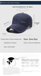 Size chart for breathable sports cap with head circumference and measurement guide