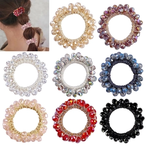 Elastic beaded hair ties with colorful crystal pearls and multiple style options