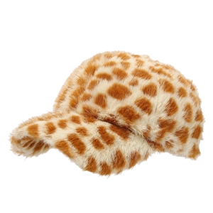 Fashionable plush baseball cap featuring a distinctive brown giraffe print design