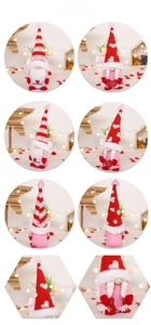Close-up of knit gnome dolls with heart details and I Love Mom embroidery for gift decoration