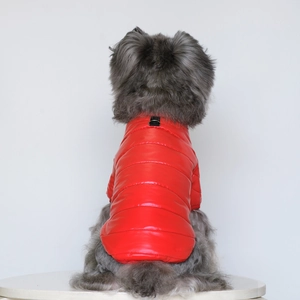 Détail du gilet rouge coupe-vent pour animaux avec anneau en D pour la laisse