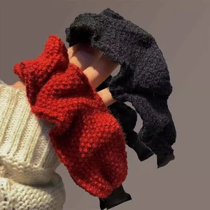 Red and black knit headbands for women with thick retro winter texture design