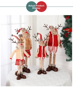 Detail of Christmas reindeer doll set with knitted fabric and long legs in four sizes