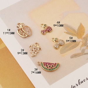 Gold-plated fruit pendants set with colorful zircon for DIY jewelry bracelets