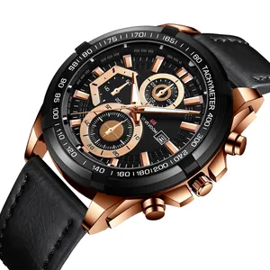 Men's waterproof racing watch with black sunray dial and rose gold stainless steel case