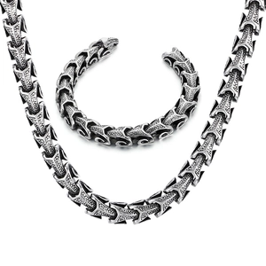 Parure Bijoux Homme Acier Titane Écailles Dragon Vintage Collier Et Bracelet Os Dragon Punk Métal Argent Bijoux Biker