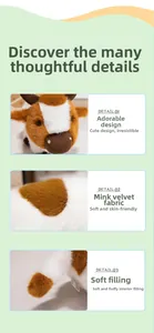 Detail view of plush cow toy showing soft mink velvet fabric and fluffy fiber stuffing