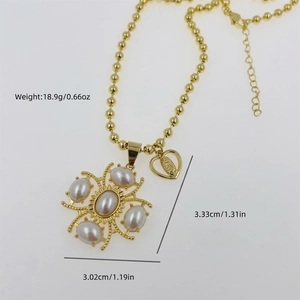 18K gold plated copper necklace with sunflower pearl pendant and heart religious charm