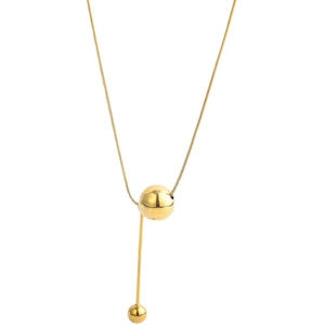 Minimalist gold titanium steel necklace with elegant double sphere drop pendants