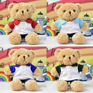 Multiple color options of soft plush teddy bears in miniature polo shirts