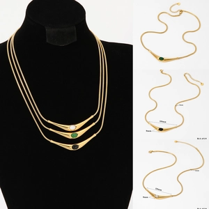 Chic Stainless Steel Necklace With Oval Gemstone Streamline Arc Pendant Snake Chain Minimalist Jewelry For Women Elegant
