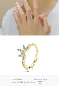 Detail view of V-shaped S925 sterling silver ring with white zircon marquise stones