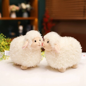 Soft white plush sheep dolls with curly faux fur and cute embroidered details