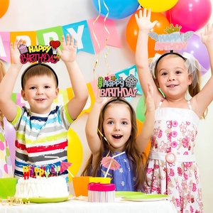 Kids happy birthday headband set with glitter crowns and stars for party hair decor