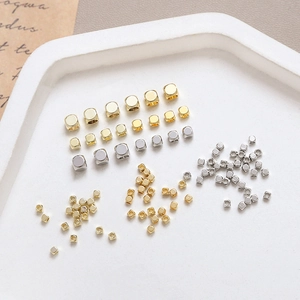 Polished gold and silver cube spacer beads in various sizes for DIY jewelry crafting
