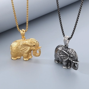 Hip hop style elephant pendants in gold and silver finish with studded diamond accents