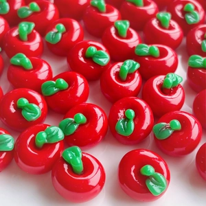 Miniature red 3D resin apple charms with green leaves for DIY hair clips and phone cases