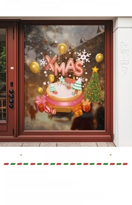 Detailed 3D Christmas tree window decals with XMAS art and festive ornaments on glass