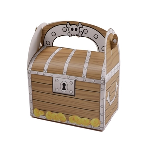 Portable pirate treasure chest gift box with realistic wood grain and gold coin prints
