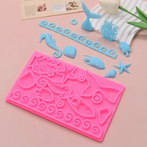 Ocean Theme Silicone Mold For Cake Decorating Mermaid Tail Seahorse Starfish Shell Coral Fondant Sugarcraft Baking DIY