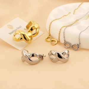 18k gold plated infinity symbol jewelry set with necklace and earrings in stainless steel
