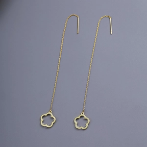 Elegant gold hollow five-petal flower tassel drop earrings for women stylish design