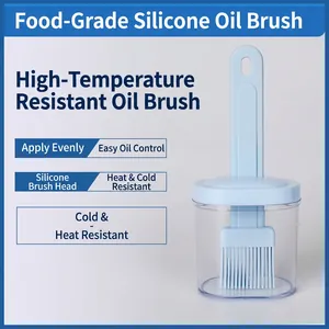 Food-grade light blue silicone oil brush with integrated transparent container for BBQ