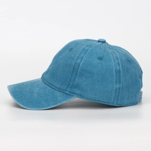 Classic blue washed cotton baseball cap with adjustable strap and breathable design
