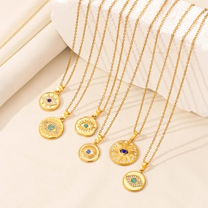 Stainless Steel Evil Eye Pendant Necklace With Blue Zircon And Clear Rhinestone Bohemian Jewelry For Women