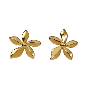 Elegant gold titanium steel five-petal flower earrings with a high-polished finish