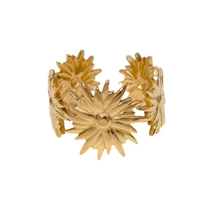 Minimalist golden sunflower stainless steel open ring with artistic floral design