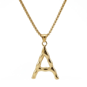 Alphabet Initial Pendant Necklace Stainless Steel Hip Hop Jewelry Men Women Melted Fluid Metal Texture Box Chain