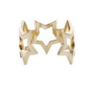 Adjustable gold star ring with cubic zirconia in a minimalist open hollow design