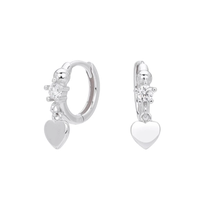 Detailed views of S925 silver heart earrings with sparkling cubic zirconia stones