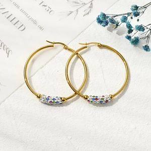 14k gold-plated geometric hoop earrings with colorful crystal accents and vintage texture