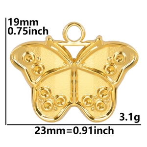 Detailed size chart for stainless steel butterfly pendant showing dimensions and 3.1g weight
