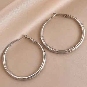 Minimalist Large Hoop Earrings Metallic Geometric Alloy Jewelry With 925 Sterling Silver Earring Post For Women