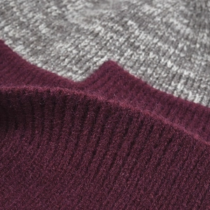 Thick ribbed knit beanie in burgundy and grey wool blend for winter warmth and style