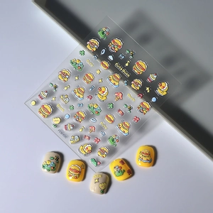 Adesivi per unghie 3D a rilievo con simpatiche papere e vari disegni di fiori cartoni