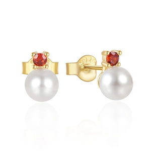 925 silver gold plated earrings with white pearl and orange gemstone with S925 stamp
