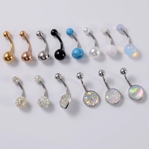 Piercing Nombril Bijoux En Acier Inoxydable Avec Opale Turquoise Faux Künstliche Perle Strass Barre Courbée Bijoux De Corps Pour Femme