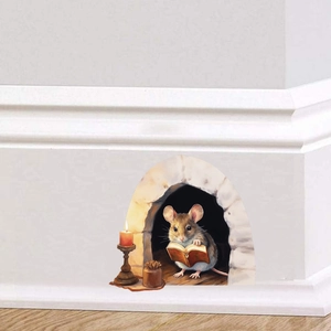 Wall Sticker PVC Cartoon Mouse Hole Reading 3D Creative Self Adhesive Home Decor Living Room Bedroom Corner Ornament