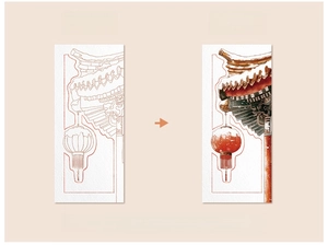 Macro view showing DIY coloring process of hollow paper bookmark with temple pattern