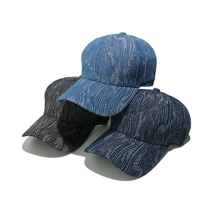 Cotton Denim Baseball Cap Striped Texture Vintage Casual Sun Hat For Women Men Adjustable Curved Brim Fashion